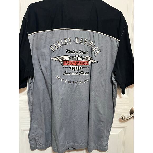 HARLEY DAVIDSON Men’s Garage Shirt Patches Black Gray Button Front Size XL - Picture 2 of 6